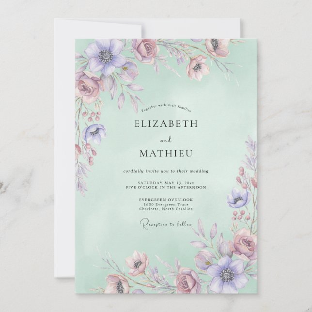 Mauve Celadon Watercolor Wedding Invitation (Front)