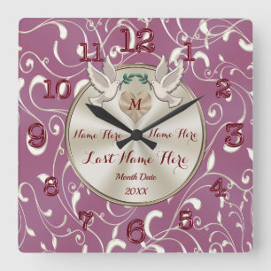 Mauve, Champagne Colour Wedding Clock Personalised
