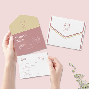 Mauve Champagne + White Simple Modern Wedding All In One Invitation