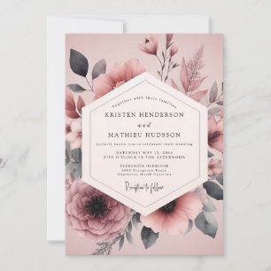 Mauve Charcoal Flora Wedding Invitation
