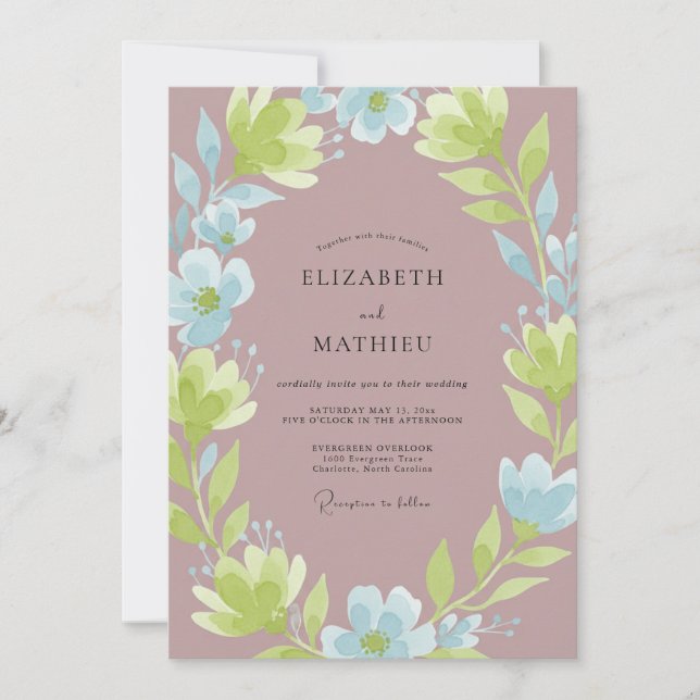 Mauve Chartreuse Wildflower Wedding Invitation (Front)
