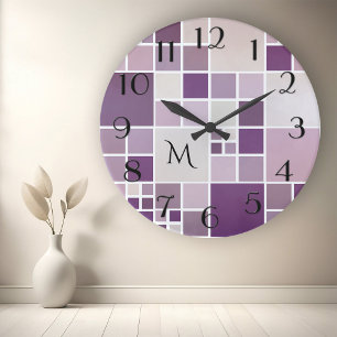 Mauve Chequered Pattern Monogram Wall Clock