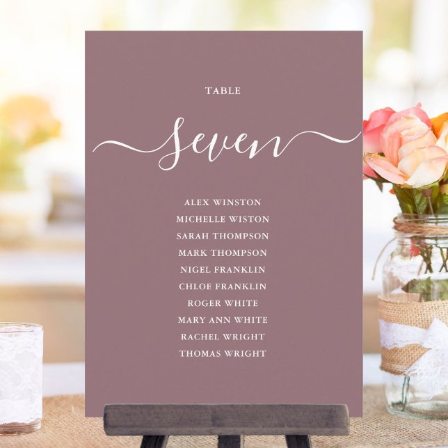 Mauve Chic Script Table Number Seating Chart (Mauve Chic Script Table Number Seating Chart)