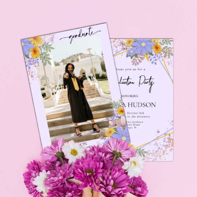 mauve chic wild floral watercolor photo graduation invitation (Creator Uploaded)