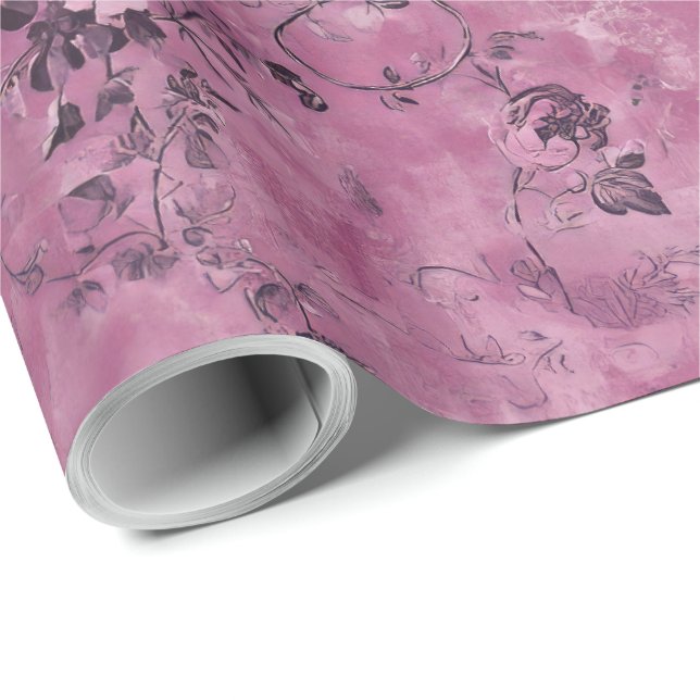 Mauve Chinoiserie Decoupage Wrapping Paper (Roll Corner)