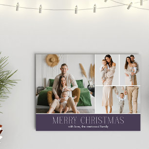 MAUVE Christmas Elegant 4 Collage Photo message Holiday Card