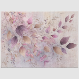Mauve Collage Watercolor Leaves & Vintage Lace Tissue Paper