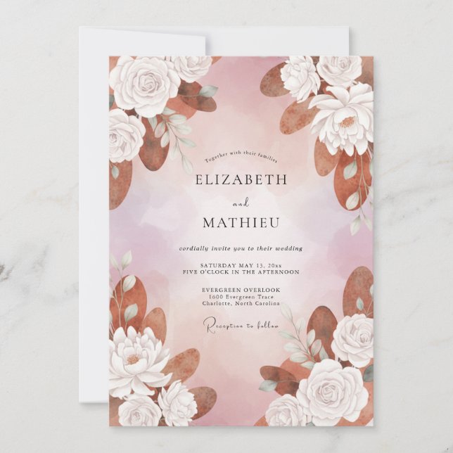 Mauve Copper Bloom Wedding Invitation (Front)