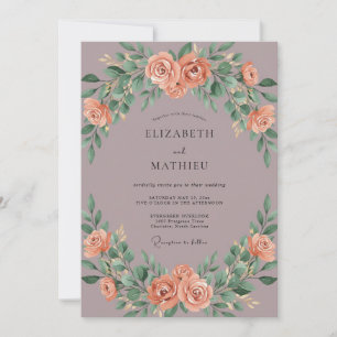 Mauve Coral Eucalyptus Wedding Invitation