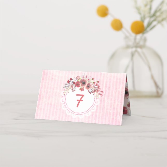 Mauve Coral Floral Wedding Table Number Cards (Front)