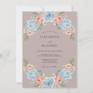 Mauve Cornflower Ranunculus Eucalyptus Wedding Invitation
