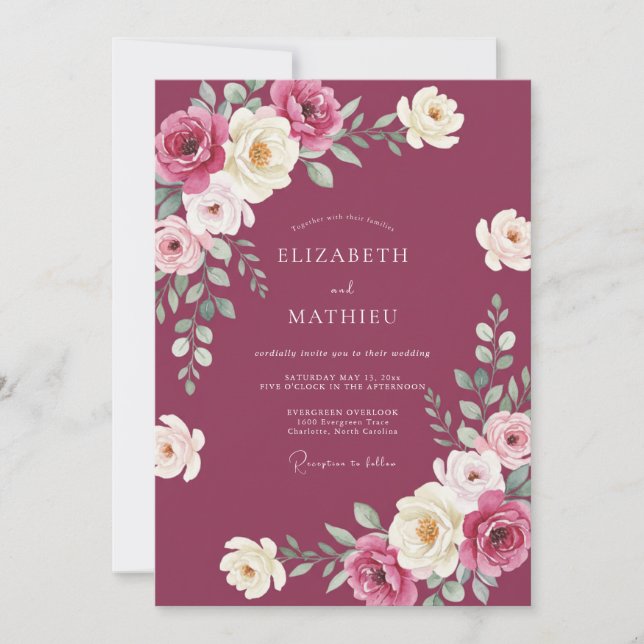 Mauve Cream Leafy Wedding Invitation (Front)