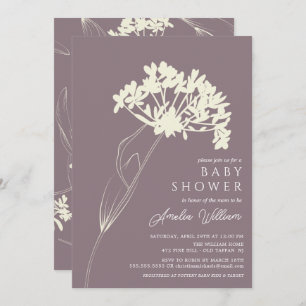 Mauve & Cream Modern Floral Baby Shower Invitation