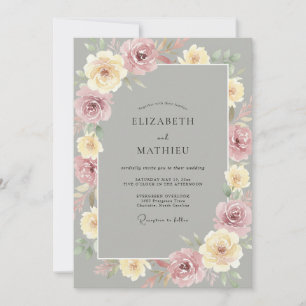 Mauve Cream Rose Wedding Invitation