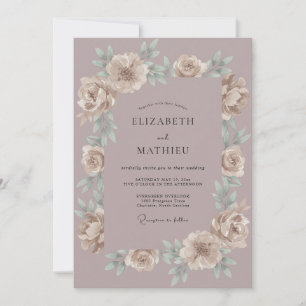 Mauve Cream Wreath Wedding Invitation