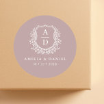 Mauve Crest Modern Monogram Wedding  Classic Round Sticker<br><div class="desc">Add a refined finishing touch to your wedding details with our Mauve Crest Modern Monogram Wedding Classic Round Sticker. Featuring a minimalist crest design in soft mauve tones paired with a sleek modern monogram, this versatile sticker is perfect for sealing invitations, favour bags, or thank you cards. The elegant blend...</div>