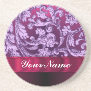 Mauve damask floral pattern on magenta coaster