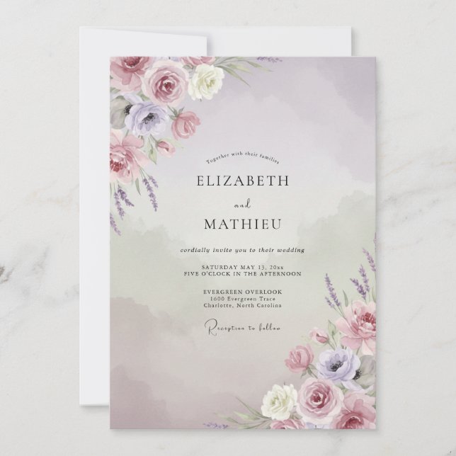 Mauve Delicate Floral Wedding Invitation (Front)