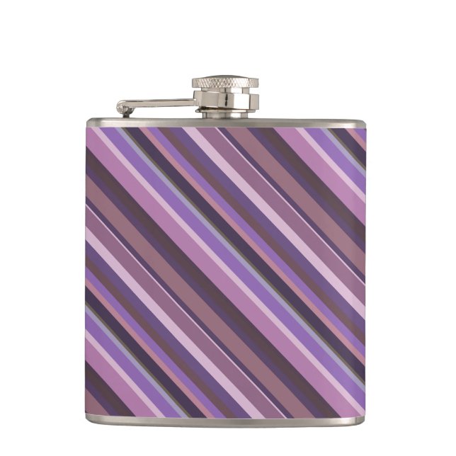 Mauve diagonal stripes hip flask (Front)