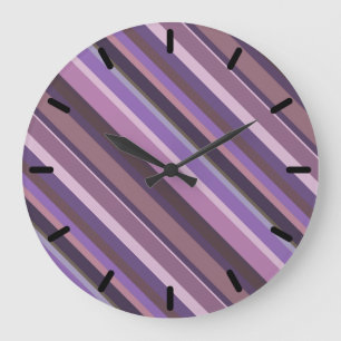 Mauve diagonal stripes large clock