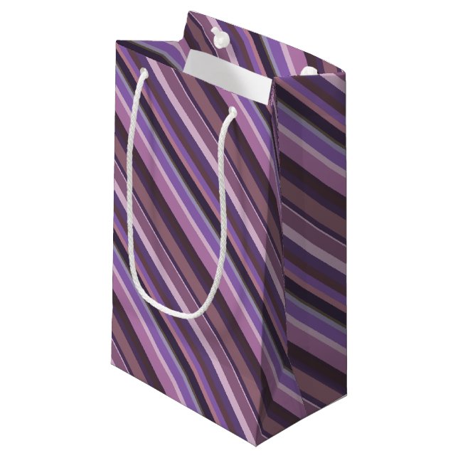Mauve diagonal stripes small gift bag (Front Angled)