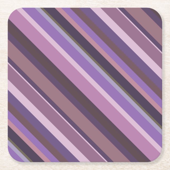 Mauve diagonal stripes square paper coaster (Front)