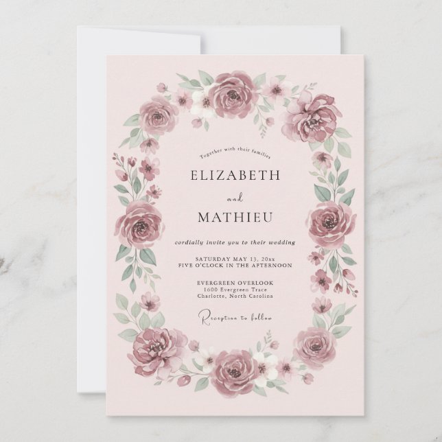 Mauve Dreamy Botanical Wedding Invitation (Front)