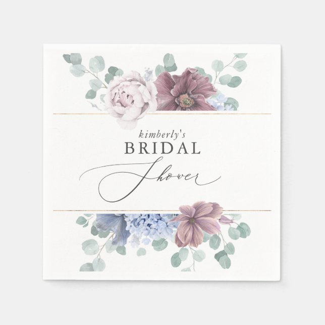 Mauve Dusty Blue Floral Baby Shower Bridal Shower Napkin (Front)