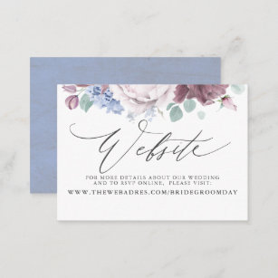 Mauve Dusty Blue Floral Wedding Website Card