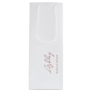 Mauve Dusty Pink Personalised Wedding Party Name Wine Gift Bag