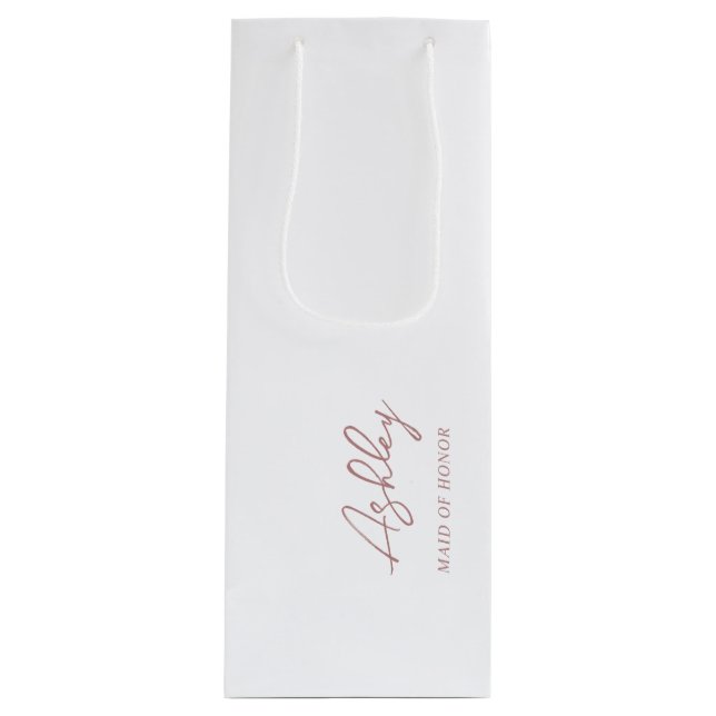 Mauve Dusty Pink Personalised Wedding Party Name Wine Gift Bag (Front)