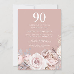 Mauve & Dusty Rose, Blush 90th Birthday Party Invitation