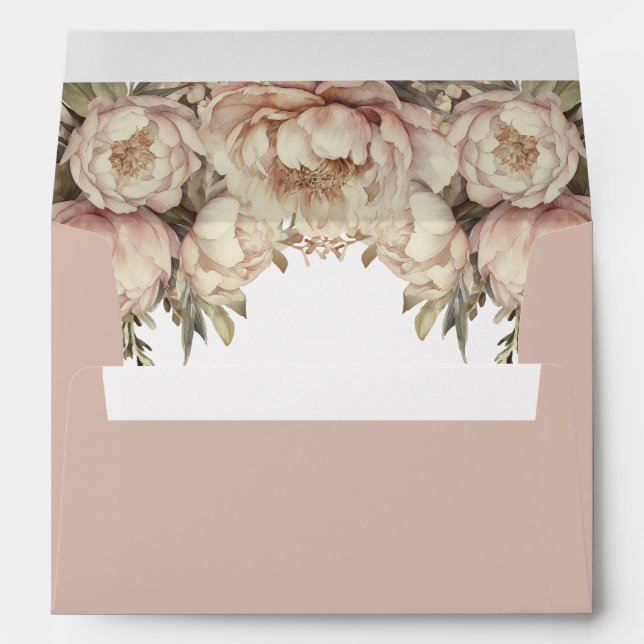 Mauve Dusty Rose Peony Wedding Envelope (Back (Bottom))