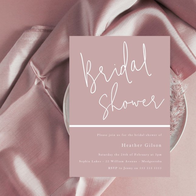 Mauve Dusty Rose Pink Modern Bridal Shower  Invitation (Creator Uploaded)