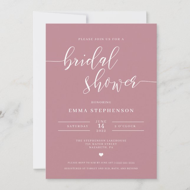 Mauve Elegant Bridal Shower Invitation (Front)