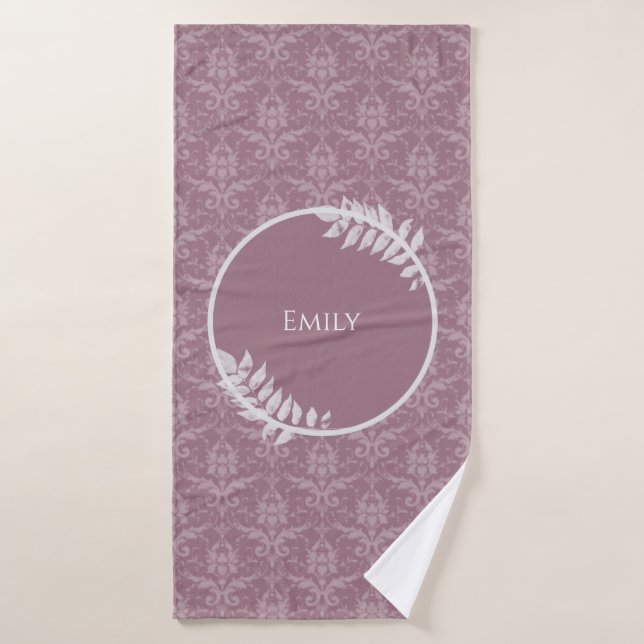 Mauve Elegant Damask Personalised Bath Towel Set (Bath Towel)