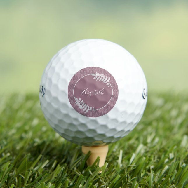 Mauve Elegant Damask Personalised Golf Balls (Insitu Tee)