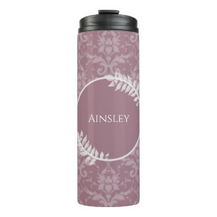 Mauve Elegant Damask Personalised Thermal Tumbler