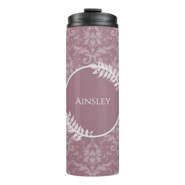 Mauve Elegant Damask Personalised Thermal Tumbler (Front)