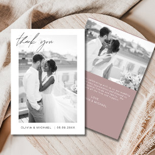 Mauve Elegant Minimalist Wedding Thank You Card