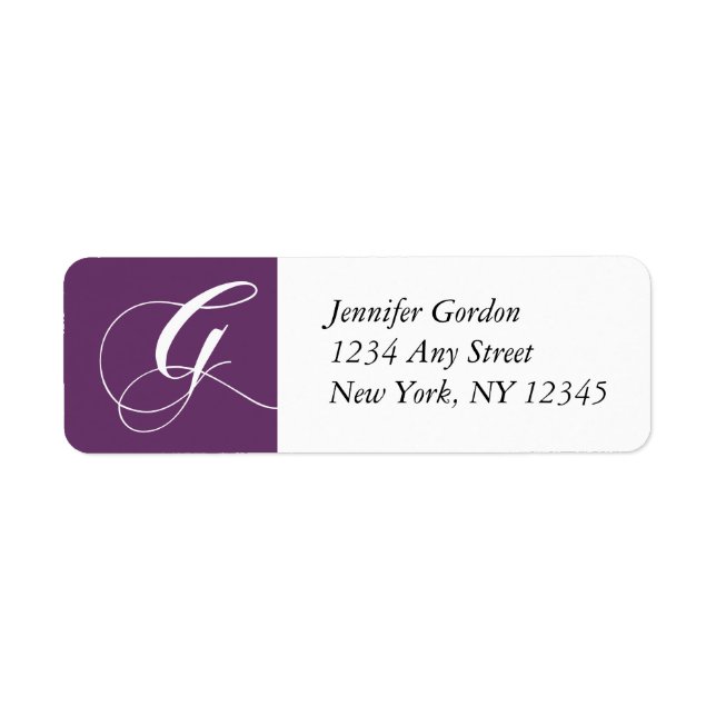 Mauve Elegant Monogram G Return Adress Labels (Front)