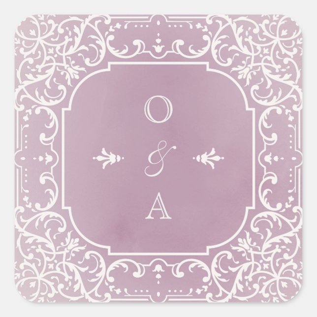 Mauve elegant romantic vintage wedding monogram square sticker (Front)