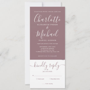 Mauve Elegant Script All In One Photo Wedding Invitation