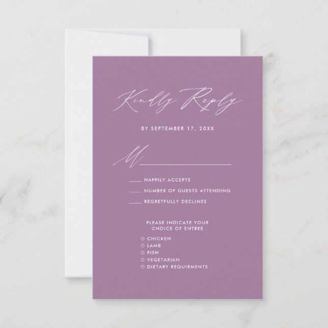 Mauve Elegant Script Minimalist Chic Wedding RSVP (Front)