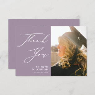 Mauve Elegant Script Minimalist Photo Graduation Thank You Card