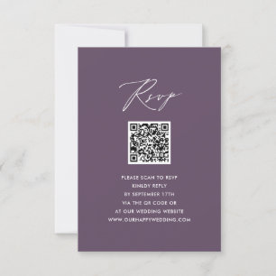Mauve Elegant Script Minimalist QR Wedding RSVP Card