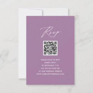 Mauve Elegant Script Minimalist QR Wedding RSVP Card