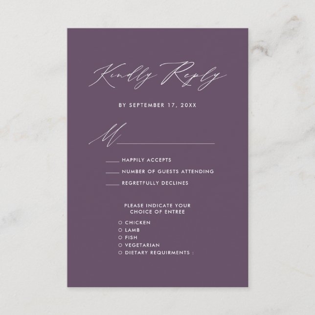 Mauve Elegant Script Minimalist Wedding RSVP Enclosure Card (Front)