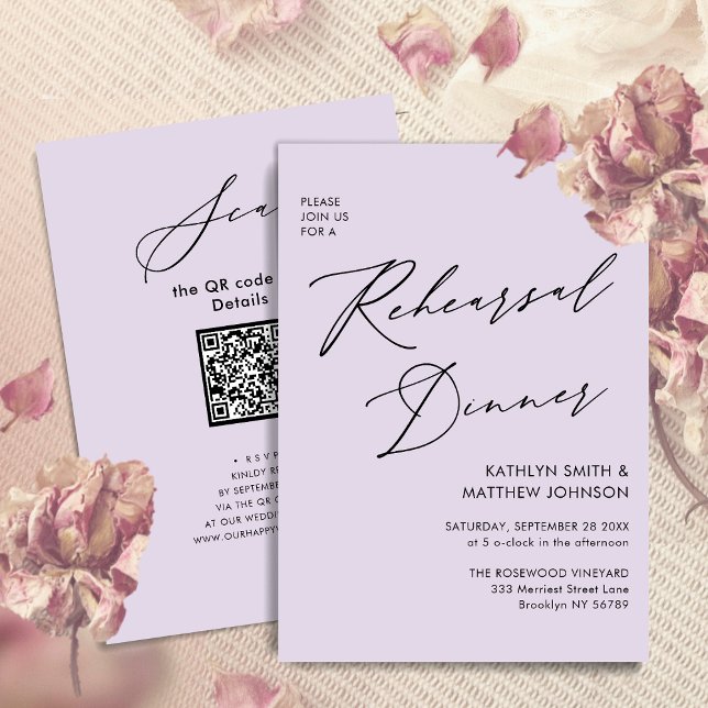 Mauve Elegant Script Rehearsal Dinner Minimal QR Invitation (Creator Uploaded)