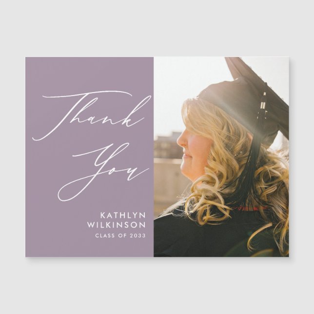Mauve Elegant Script Simple Graduation Thank You (Front)
